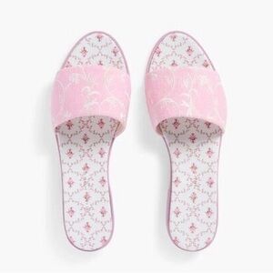 Hill House Home Pink Embroidery Floral City Slide Sandals Linen Leather Size 7